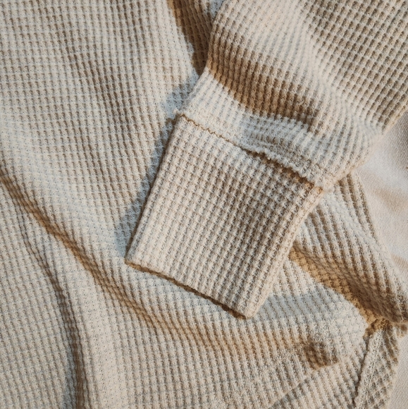Aerie LumberJane Waffle Knit Polo Sweatshirt Size S Neutral Cozy Frost Soft - Picture 3 of 5